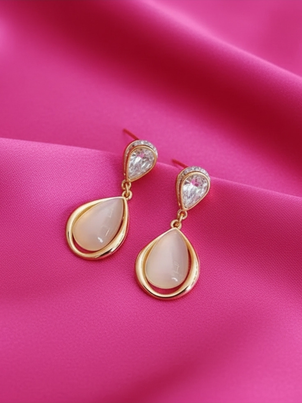 925 Silver Needle Teardrop Opal Stone Gold-tone Earrings - Women Jewelry